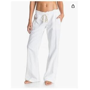 ROXY Women Oceanside Wide-Leg Drawstring Pants White Size L New
